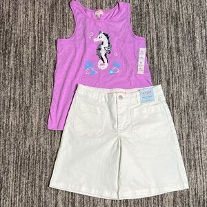 Cat & Jack Pink Seahorse Tank and White Shorts Set Size XL (14)